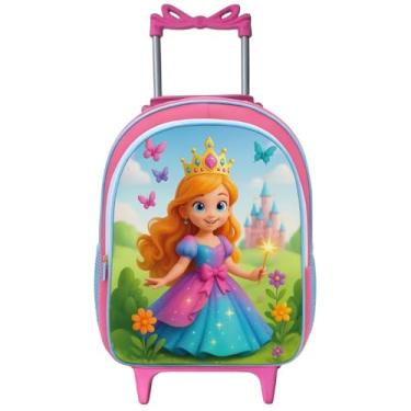 Imagem de Mochila Escolar Rodinhas Infantil Feminina Princesa Grande Reforçada
