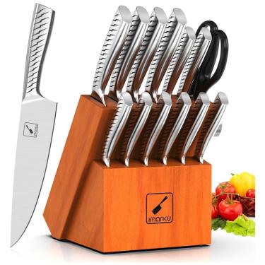 Imagem de Conjunto de Facas Imarku em Aço Inoxidável com Bloco de Bancada Multinível, 14 Peças, Prata