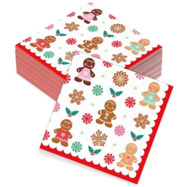 Imagem de Artigos de festa de Natal de pão de gengibre, guardanapos descartáveis de almoço guardanapos de festa para decoração de festa de aniversário de pão de gengibre, 3 peças, 50 unidades