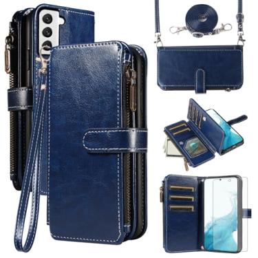 Imagem de Asuwish Capa de celular para Samsung Galaxy S22 5G com protetor de tela de vidro temperado e cordão com zíper, porta-cartões, suporte, acessórios para celular S 22 22S 4G G5 15.5 cm feminino masculino