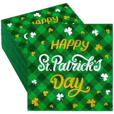 Imagem de Whaline Guardanapo de papel Feliz Dia de São Patrício 80 peças Guardanapo descartável xadrez búfalo verde irlandês guardanapo decorativo de jantar para casa de férias cozinha suprimentos de festa