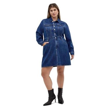 Imagem de City Chic Vestido feminino plus size - Liora Denim Mini, Jeans escuro, 48