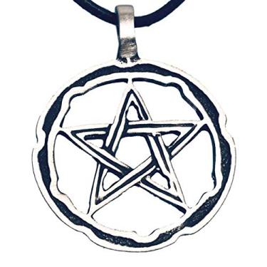 Imagem de Trilogy Jewelry Pingente de pentagrama de amuleto pagão de estanho em colar de couro