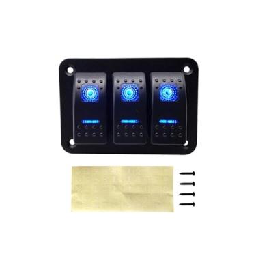 Imagem de 2, 3, 4, 5, 6 Gang, painel de interruptor basculante de barco marítimo de LED duplo para caminhão, barco, carro, interruptor eletrônico (LED azul de 3 grupos)