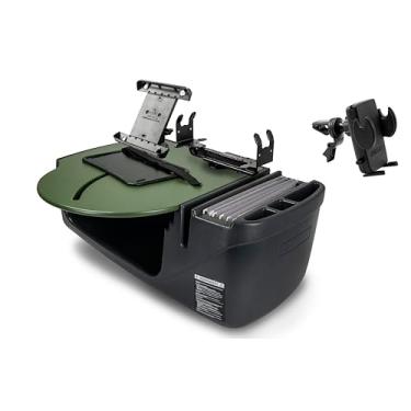 Imagem de AutoExec AE-RMCD-PS-TAB-VC-AG Roadmaster Mesa de carro e estação de trabalho portátil com suporte de impressora, suporte para tablet e clipe de ventilação do telefone, verde exército