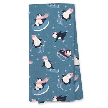 Imagem de Giosve Toalhas de cozinha de pinguim de esqui de inverno, presentes de pinguim para mulheres, toalhas de mão decorativas para banheiro, azul fofo esqui de inverno animais selvagens, toalha de chá para