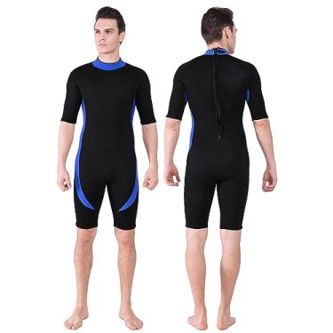 Imagem de DEHAI – Maiô feminino com mangas térmicas de neoprene de 3 mm para adultos, mergulho, snorkeling, surfe, surfe, mergulho, 3mm Shorty Men Wetsuit - Blue, Medium