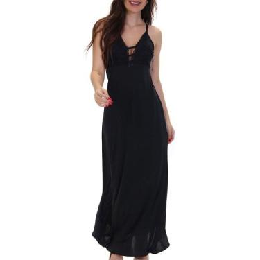 Imagem de Camisola Feminina Longa Decote Tiras - donna, M, Preto