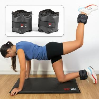 Imagem de Par Caneleira Tornozeleira de Peso 1 kg WON Preto Fitness Academia Mus