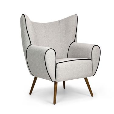 Imagem de Poltrona Kora Linho Cinza B-157 Pés Palito Madeira - D'Rossi