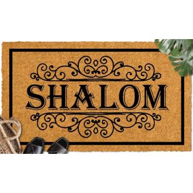 Imagem de WutePade Shalom Capacho de fibra sintética 60 cm x 40 cm Tapete de porta de boas-vindas de verão, capacho Hello para entrada ao ar livre, presentes de inauguração de casa, tapete de porta interna