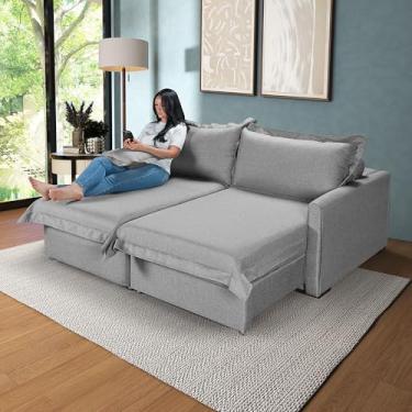 Imagem de Sofá 3 Lugares Living Retrátil Bali Almofadas Soltas em Linho (Cinza)