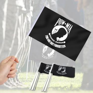 Imagem de Mini bandeira Pow Mia Pacote com 12 - Miniatura pequena portátil You Are Not Forgotten Flags on Stick - Resistente ao desbotamento e cores vivas - 12 x 20 cm com mastro sólido e topo de lança