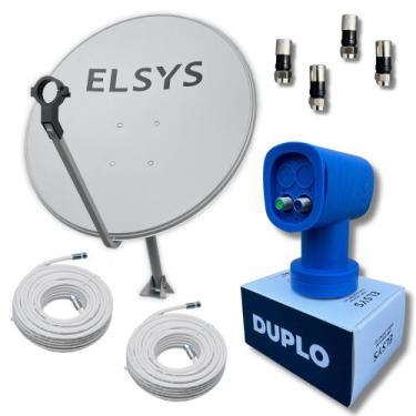 Imagem de Kit Antena Digital Elsys 60cm Banda Ku, LNBF Duplo, 2 Cabos 15m e 4 Co
