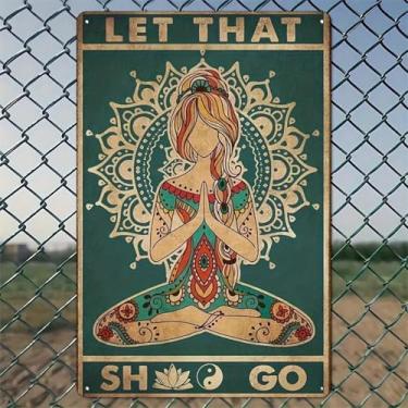 Imagem de Pôster de meditação de ioga pacífica arte de parede de alumínio rústico e placa de metal - 20 x 30 cm, decoração vintage para ambientes internos e externos, para casa, escritório, café, quintal e