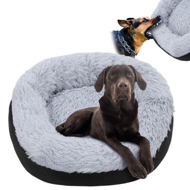 Imagem de HOMBYS Cama para cães indestrutível à prova de mastigação para mastigadores agressivos com superfície de pele sintética, cama ortopédica para cães redonda, durável e resistente, impermeável e lavável