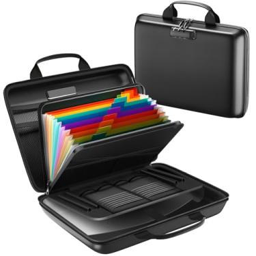 Imagem de HIBWN Caixa de documentos à prova de fogo, estojo rígido organizador de arquivos à prova de fogo com trava e pasta de arquivos sanfonada de 13 bolsos, cofre portátil para casa, escritório, viagem