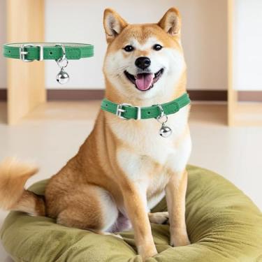 Imagem de Coleira de cachorro com sino, coleira ajustável para cachorrinho pequeno médio grande animal de estimação verde, G