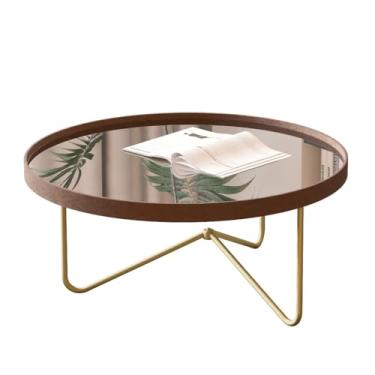 Imagem de Mesa Centro, Mesa Mesinha de Centro com Pés de Metal E Borda de Couro para Sala com Espelho(Castanho/Dourado)