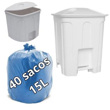 Imagem de Lixeira Com Pedal E Tampa 15L Branca + 40Un De Saco De Lixo