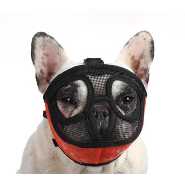 Imagem de Focinheira Pug French Bulldog para cães de rosto plano ajustável permite beber para Pug Bulldog Pit Bull (laranja, médio)