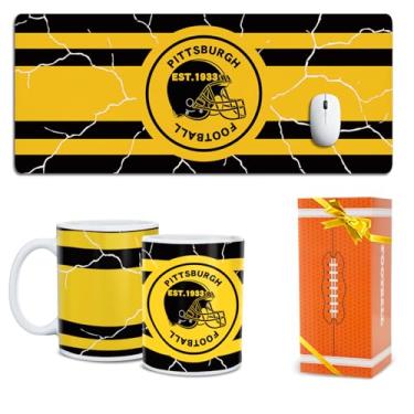 Imagem de Caneca de café para fãs de futebol e grandes tapetes de mouse para mesa Pittsburgh City tapete temático loja de produtos homens mulheres equipamentos esportivos vestuário Steelers equipe decoração de