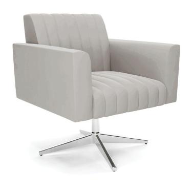 Imagem de Poltrona Giratória Viena Gomada Veludo Cinza Base Cromada - D'rossi