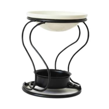 Imagem de Ｂｅｓｇａ Queimador de óleo, Suporte para Vela Tipo Tealight com Prato de Cerâmica, Estilo Romântico Europeu, Aquecedor de óleo em Metal para Sala de Estar, Esc