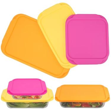 Imagem de Purekra Tampas de silicone para prato de vidro Pyrex 222, 232, 233, 222-D, 232-D, 233-D, pacote com 3 tampas de silicone para assadeira de vidro Pyrex, lava-louças, freezer e micro-ondas (assadeira