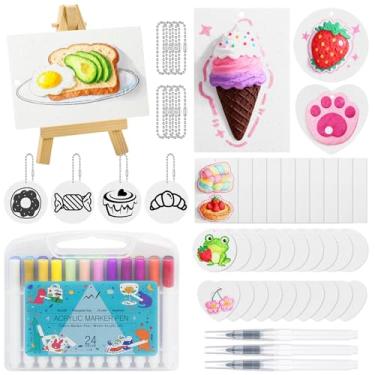 Imagem de Kits de pintura de textura de espuma 3D mágica – 62 peças de tinta mágica de desenhos flutuantes com água, incluindo 24 canetas marcadoras acrílicas coloridas de 24 cores, esponjas em forma de coração