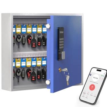 Imagem de WeHere SAFE40 Suporte de parede para caixa de bloqueio de chave, armário de chave inteligente, aplicativo Bluetooth/senha única/controle Wi-Fi/código fixo/desbloqueio de chave, caixa organizadora de