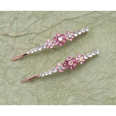 Imagem de 2 peças de broche de strass com flor pequena 5 x 2 cm de cristal de metal bonito acessórios para mulheres, festas, tema de casamento, decoração de cabelo (rosa)