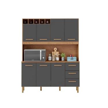 Imagem de Armário De Cozinha Alice 1,57m Com 7 Portas Amêndoa Grafite