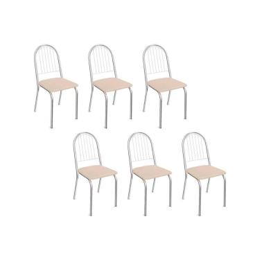 Imagem de Cadeiras de Cozinha Noruega C077 Kit 6 Un Cromada - Assento Nude 16 - Kappesberg