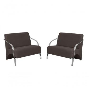 Imagem de Kit 2 Poltronas 2 Lugares Braço Alumínio Suede Marrom