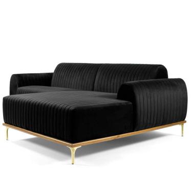 Imagem de Sofá 3 Lugares com Chaise Base de Madeira Euro 245 Cm Preto