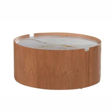 Imagem de Mesa De Centro Olinda Redonda Com Tampo Marmorizado E Estrutura Em Madeira