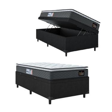 Imagem de Cama Box Baú Solteiro Colchão Espuma D33 Pillow 88x188x60cm Cinza/preto Suporta Até 120kg Preto