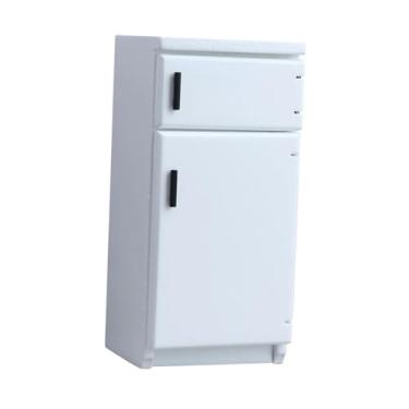 Imagem de Dynwave Cozinha de casa de bonecas em escala 1:12 com geladeira e freezer, sala de jantar e móveis de madeira, Branco