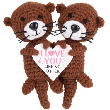 Imagem de Civaner Otter Knitted Plush with Card Handmade Crochet Otter Gift Woolen Emotional Cheer up Gift for Christmas Valentine's Day Anniversary Birthday Couples Friends Family