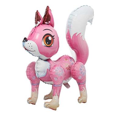 Imagem de Self Stand Cute Cartoon Giant Rabbit Fox Camel Animal Foil Balloon Happy Birthday Decorations baby shower Party Supplies Boys Toy (3D Fox Pink)