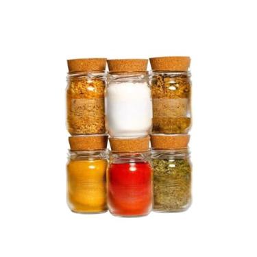 Imagem de Frasco De Vidro Para Condimentos Com 200 Ml — Condimentos Com Etiquetas Identificativas(6 Potes + Cartela Branca)