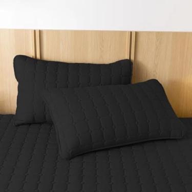 Imagem de Kit 2 Capas de Travesseiro Impermeáveis + 1 Protetor de Colchão com Elástico Matelado Ultrassônico para Cama Casal Queen King(PRETO)