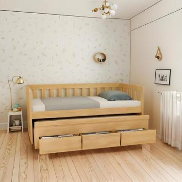 Imagem de Bicama Solteiro Madeira Maciça Com 3 Gavetas E Cama Auxiliar - Mundo K
