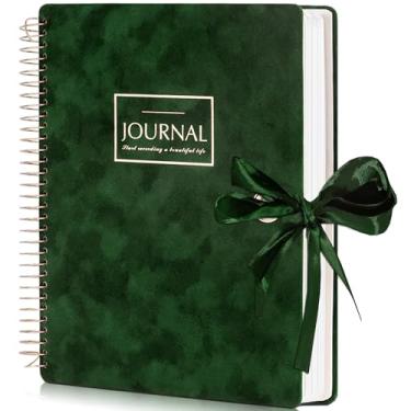 Imagem de Caderno de couro para mulheres e homens, 300 páginas, caderno grande, 21 x 28 cm, cadernos para trabalho, anotações para escrever caderno forrado com abas, bolsos, caixa de presente, verde