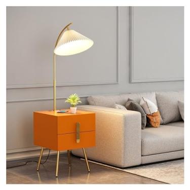 Imagem de Luminária de chão Combinação de mesa e abajur com lâmpada LED, abajures modernos meados do século gaveta, final moderna para quarto, sala estar, escritório(Orange)