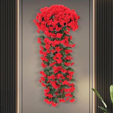 Imagem de 85 cm, flor violeta artificial, planta falsa, hera, faça você mesmo, decoração de parede interna e externa, casamentos, pátios, varandas (vermelho)