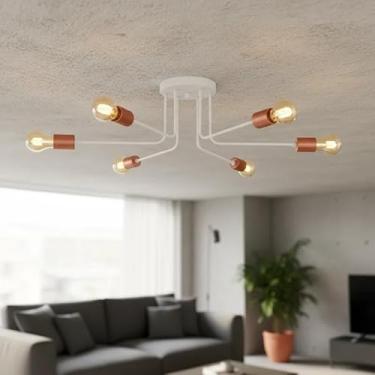 Imagem de Luminária de Teto Sputnik 6 Braços "L" Lustre Sala Quarto Cozinha Area Gourmet Hall Sala (BRANCO-ROSE)