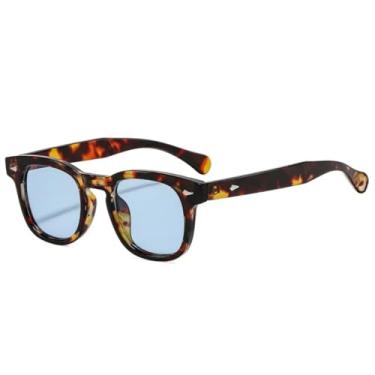 Imagem de VFDHN Óculos de sol femininos da moda com rebites, armação retrô com lentes transparentes UV400 (azul leopardo)