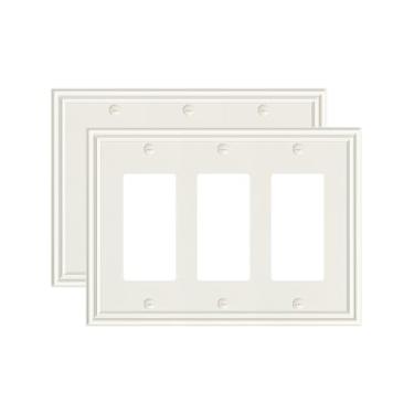 Imagem de TREEWELL Pacote com 2 placas decorativas triplas, placa de parede durável de liga de zinco de 3 grupos, placas decorativas de amêndoa clara e tampas de tomada, resistente à corrosão